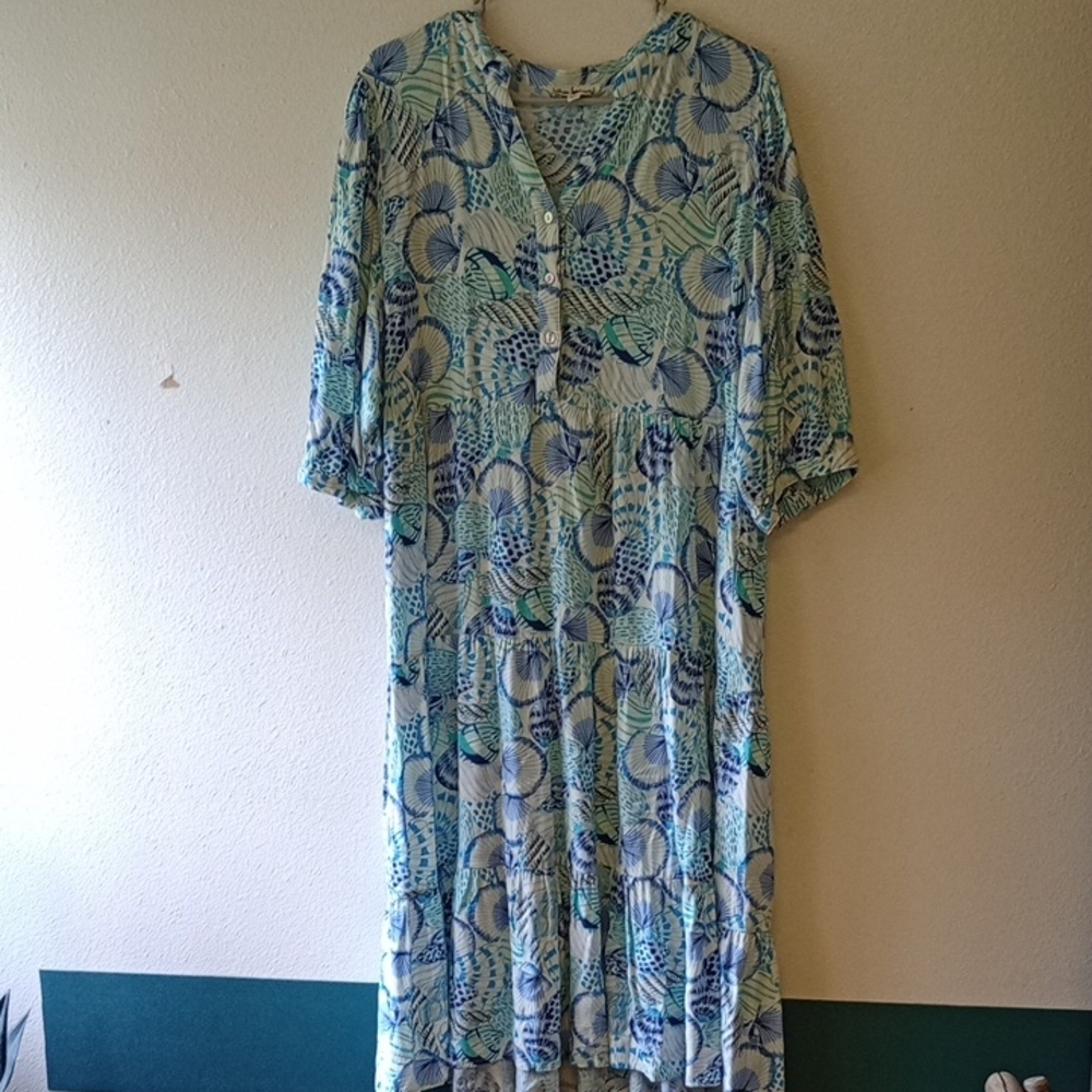 Hope Spring Button Front Beach Sea Shell Midi Light Weight Dress Size XXL
